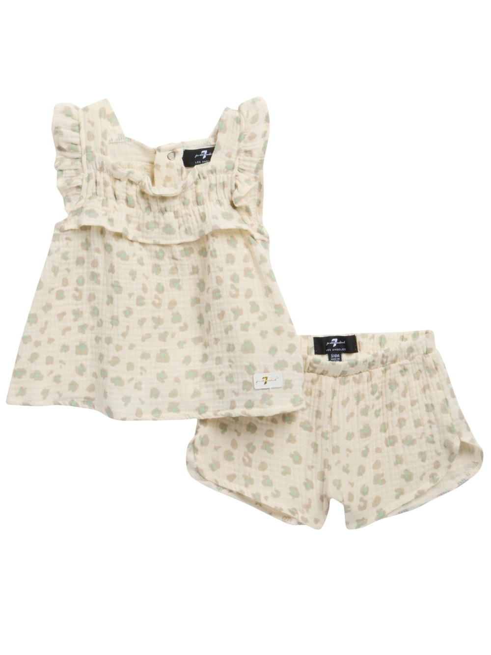 7 For All Mankind Baby Grey Green Leopard Cotton Tank & Shorts Set - 3/6 Months